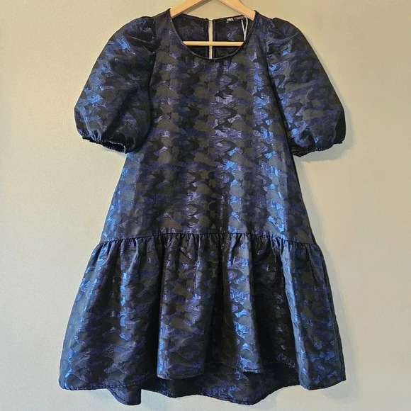 Zara Blogger's Favorite Jacquard Metallic Blueblack Oversized Women's Dress S. - Picture 5 of 16